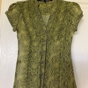 Express Design Studio Silk Olive & Black Snake Print Sheer Cap Sleeved Blouse